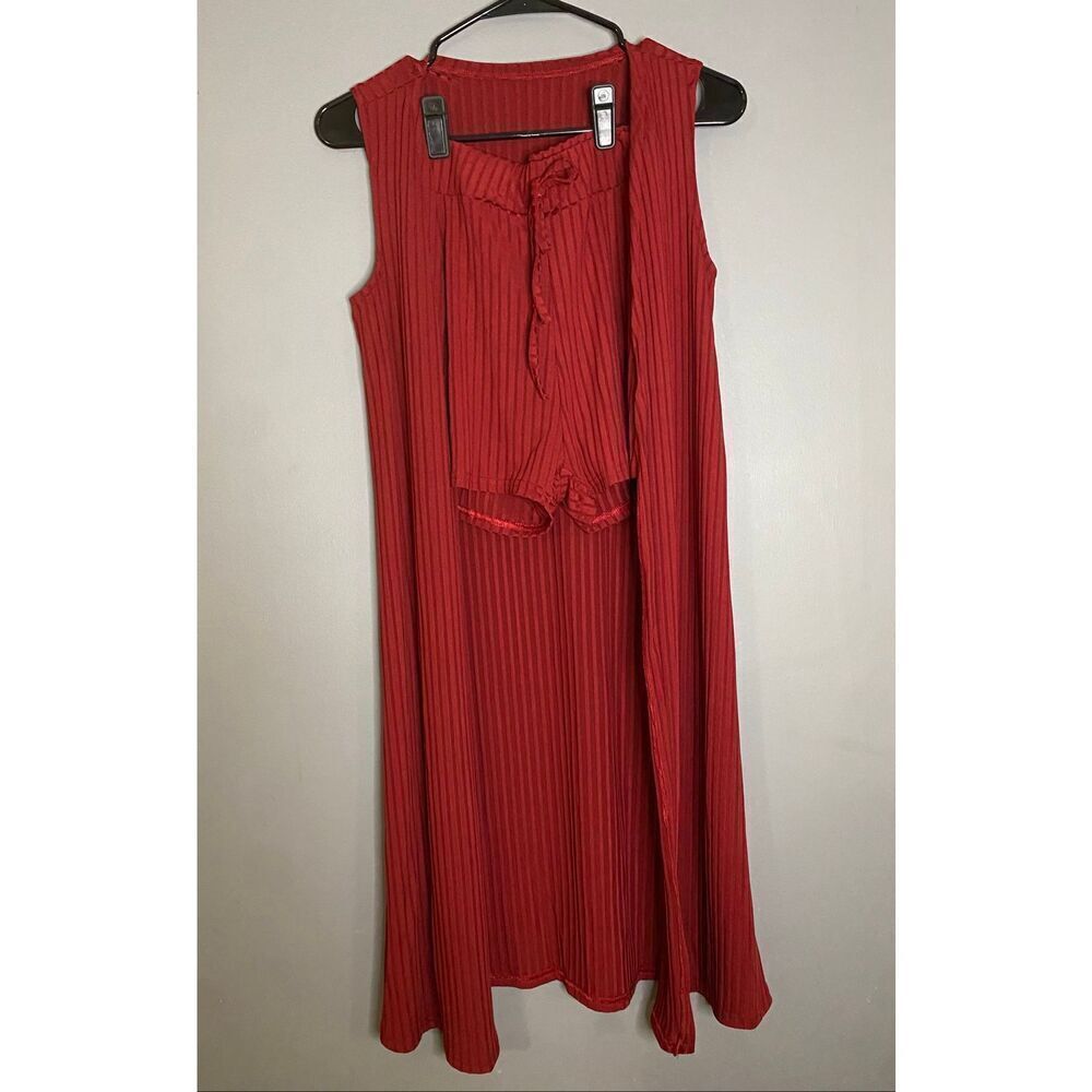 Boutique Wine Sleeveless Long Cardigan Shorts Pajama Lounge Set S NWOT